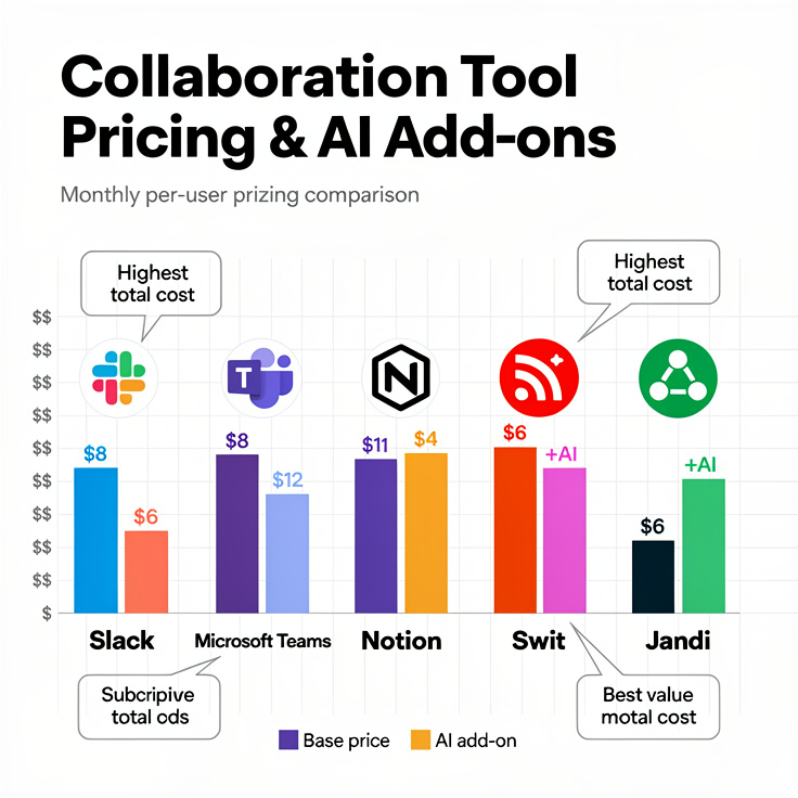 2026년 주요 SaaS 협업 툴 가격 및 AI 옵션 비교 차트