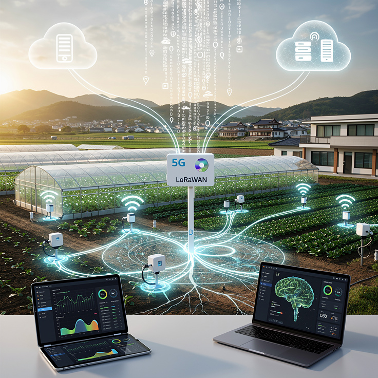 스마트팜의 IoT 네트워크와 데이터 흐름을 시각화한 이미지