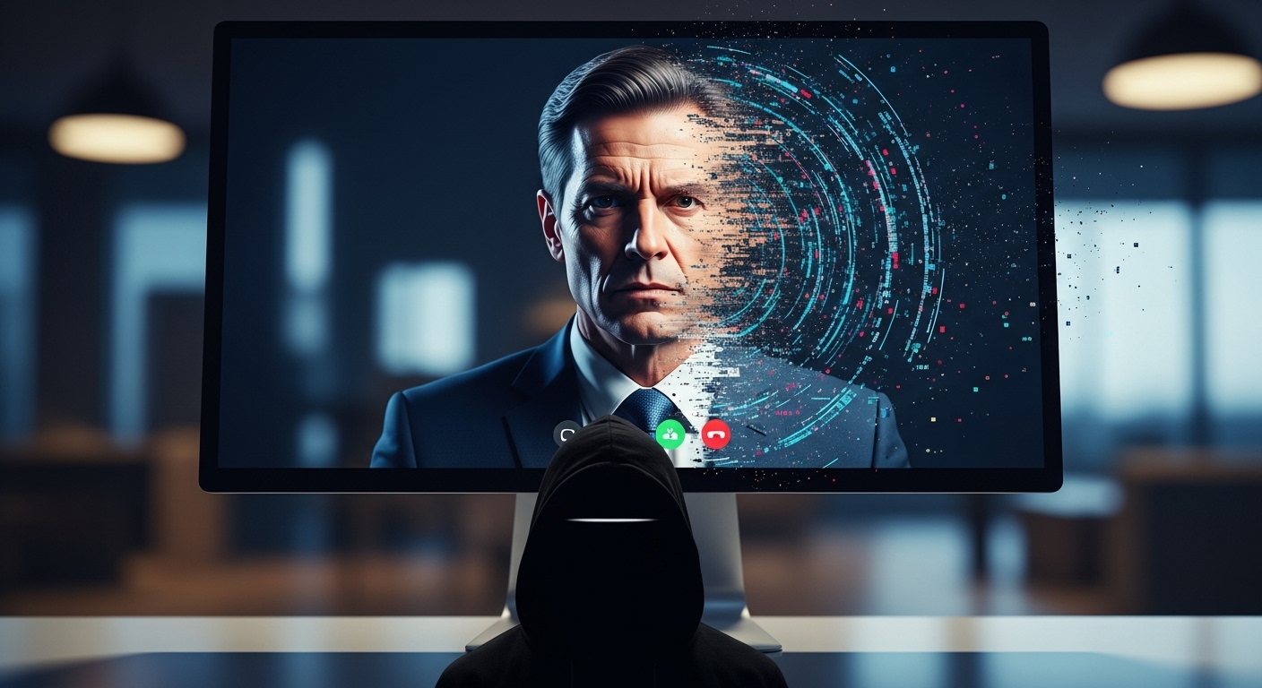 딥페이크 기술을 이용한 화상 피싱 공격의 위험성을 나타내는 이미지