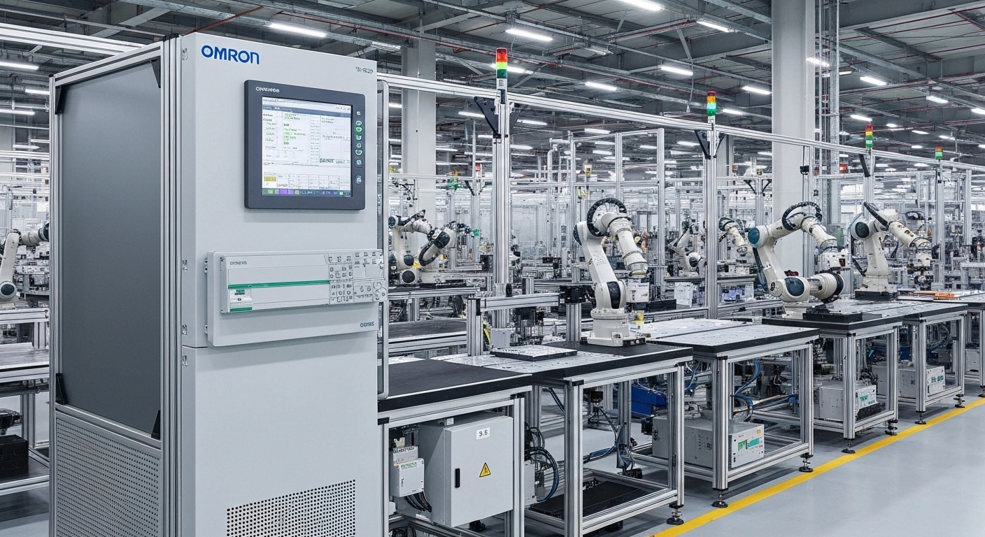 옴론 PLC와 센서, 로봇, 비전 시스템이 통합된 한국 스마트 팩토리
