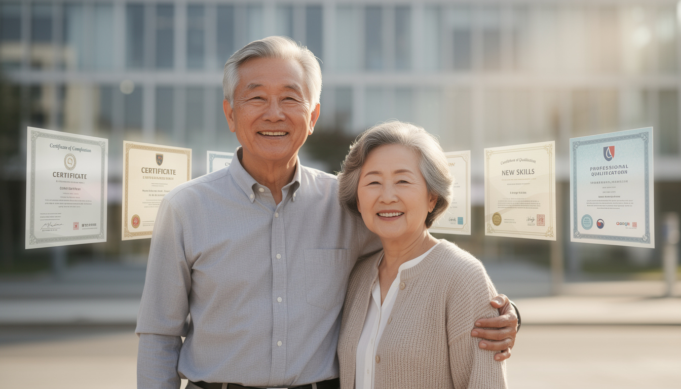 은퇴 후 자격증 취득으로 새로운 시작을 준비하는 한국 시니어 남녀