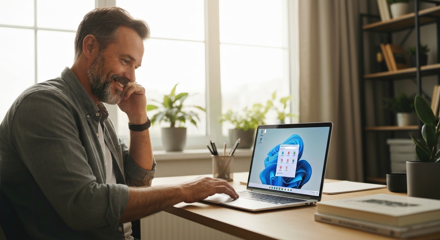 윈도우 11 설치에 성공하여 만족스럽게 컴퓨터를 사용하는 사람