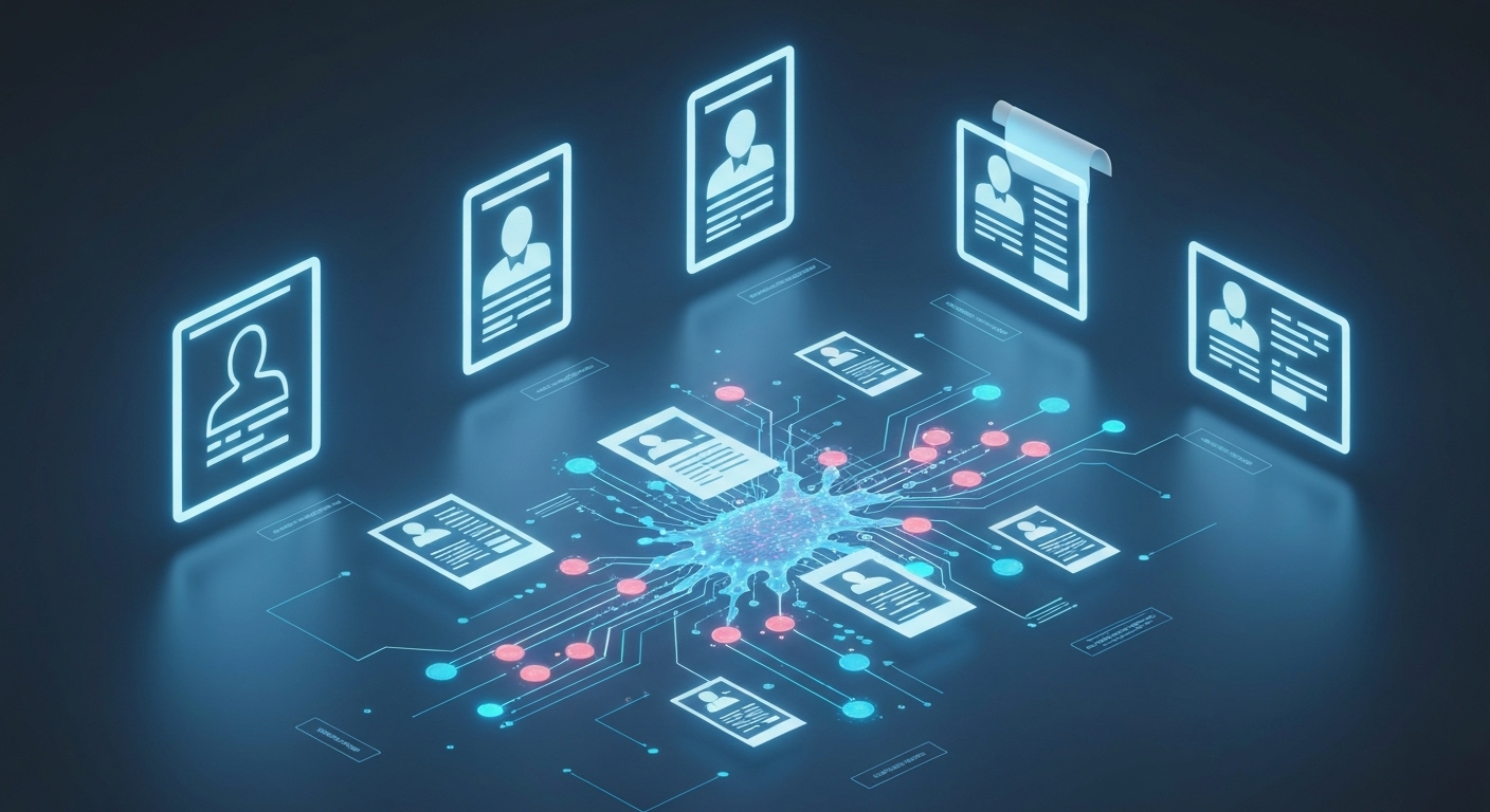 AI 알고리즘이 이력서와 일자리 공고를 매칭하는 개념적 이미지