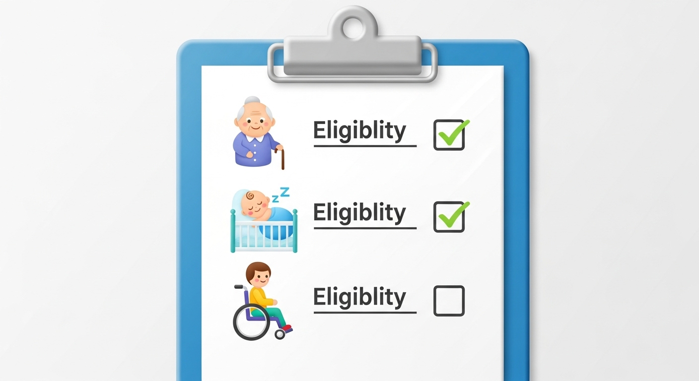 노인, 영유아, 장애인 아이콘이 표시된 난방비 지원금 자격 조건 체크리스트