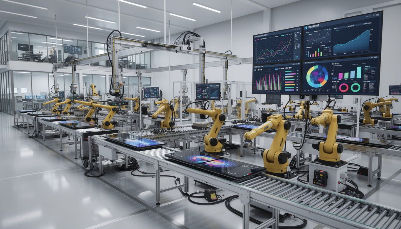 한국의 스마트 팩토리 내부에서 AI로 자동화와 데이터 분석을 하는 장면