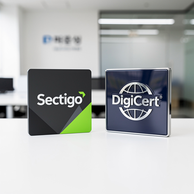 Sectigo와 DigiCert 브랜드를 비교하는 이미지