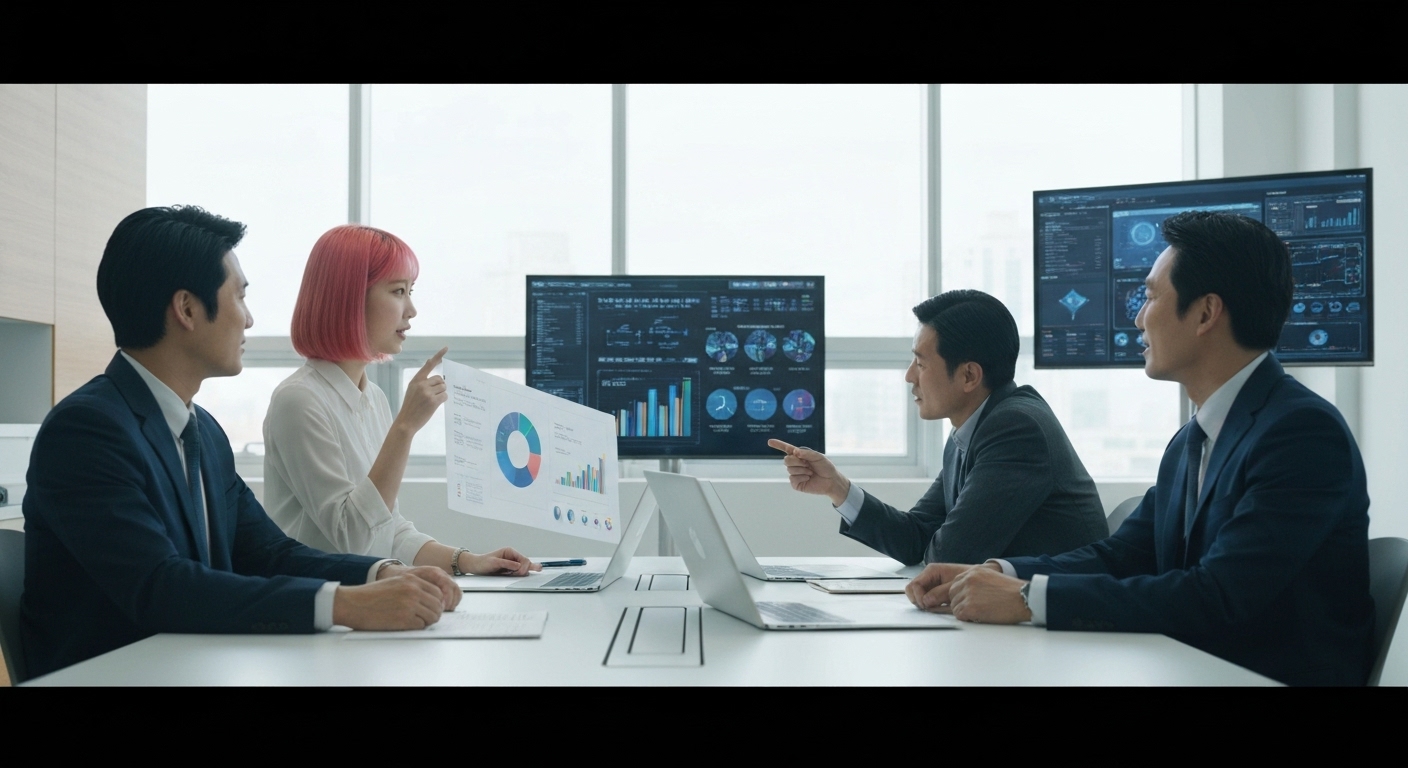 기업 맞춤형 LLM 필요성을 논의하는 한국의 현대 비즈니스 회의 장면