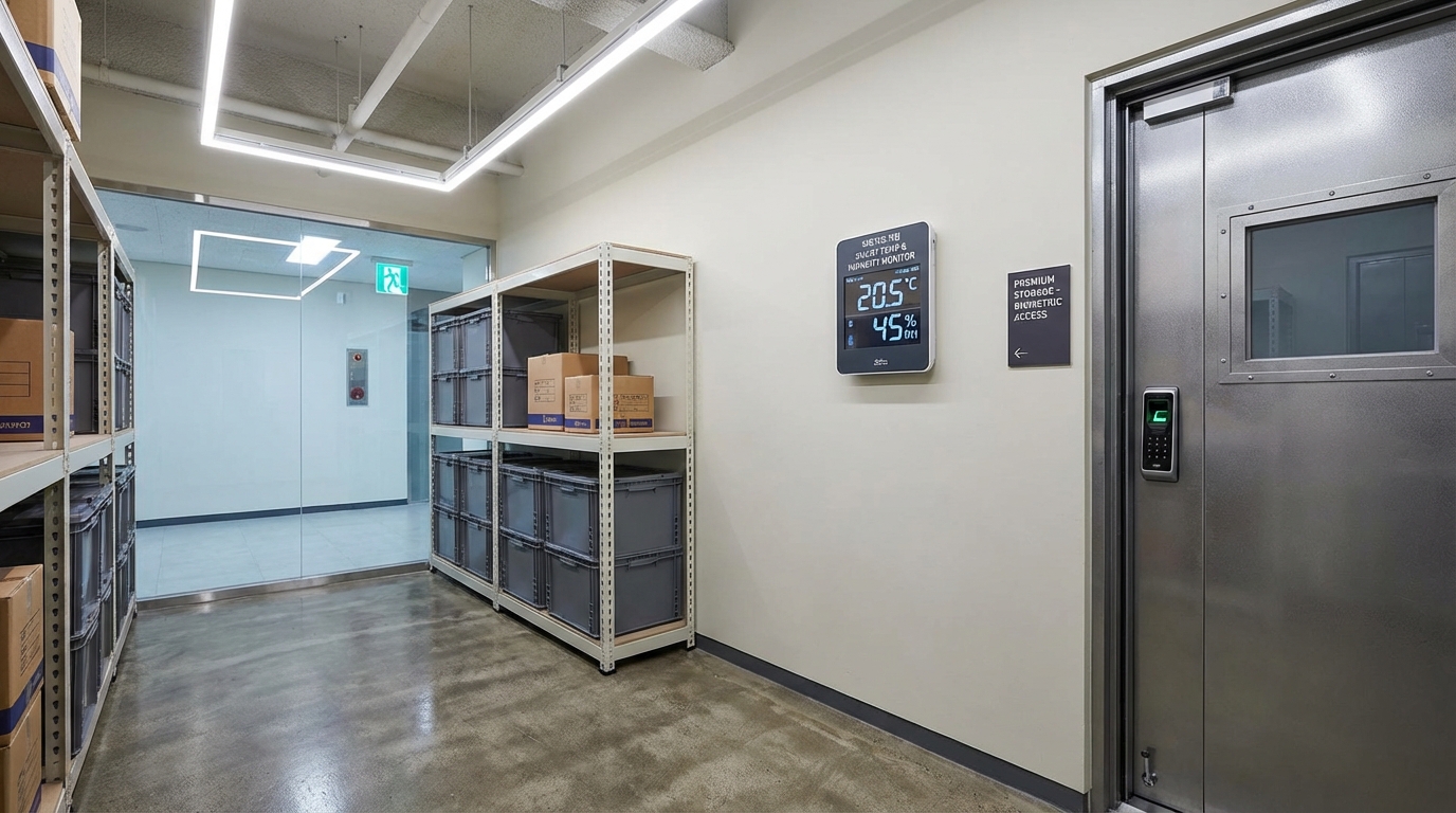 한국 고급 셀프스토리지 내부의 온도 습도 관리와 지문 인식 보안 시스템