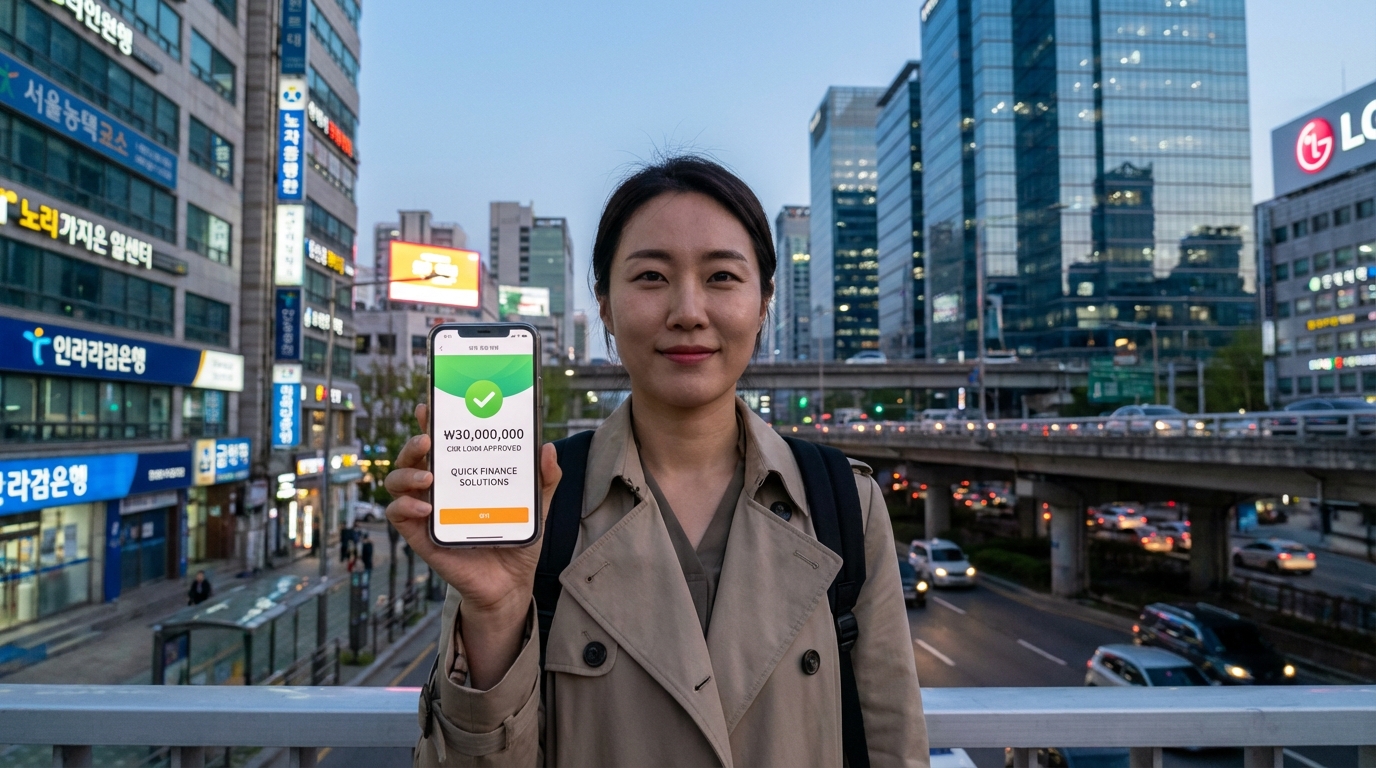 스마트폰으로 승인된 자동차 대출 한도를 확인하며 자금 고민을 해결하는 모습