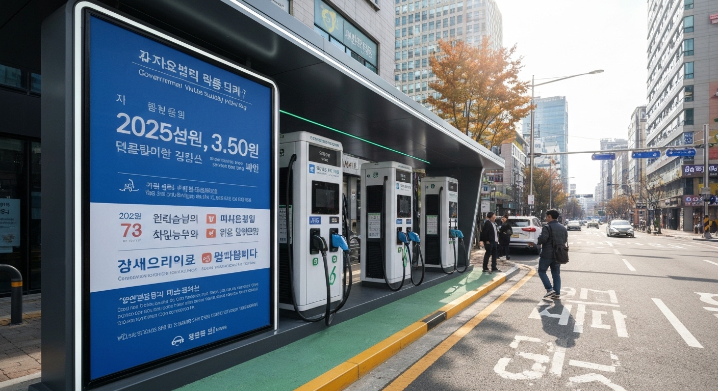 2025년 한국 전기차 보조금 정책을 설명하는 전기차 충전소 모습