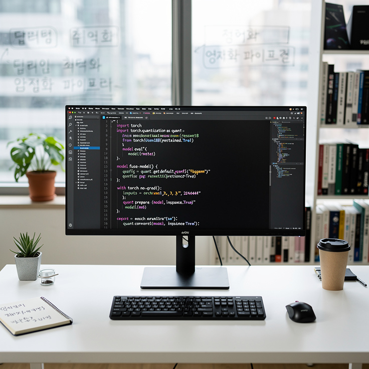 통합된 파이토치 양자화 파이프라인 코드가 표시된 개발 환경 이미지