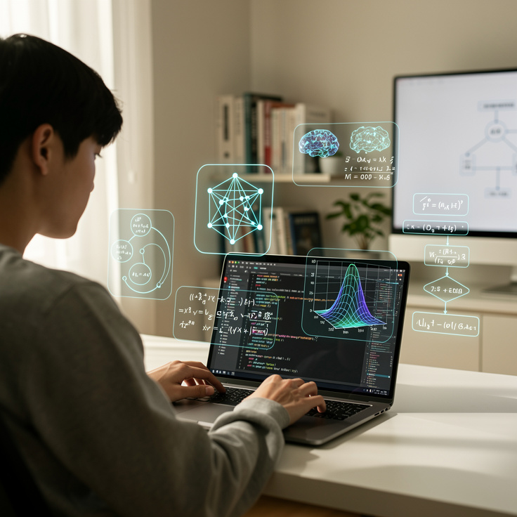 이론과 실습을 병행하는 한국인 AI 학습자의 모습