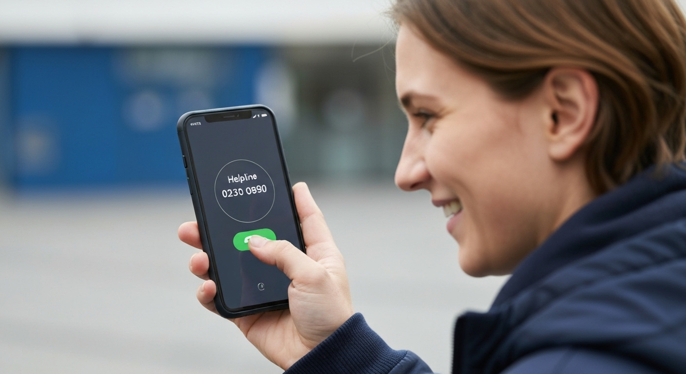 한 사람이 스마트폰으로 치매상담콜센터에 전화를 걸기 직전의 모습