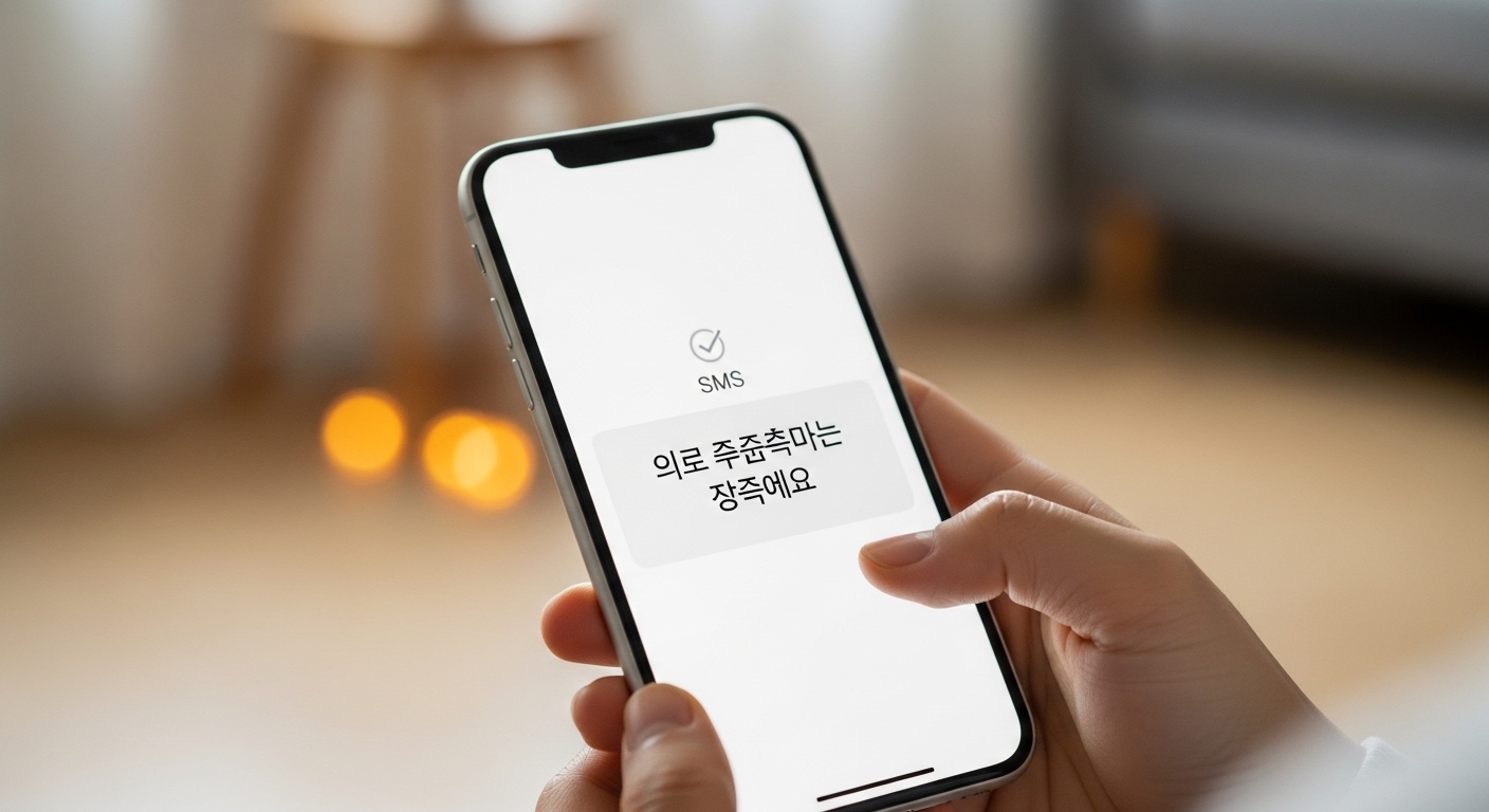 스마트폰으로 난방비 지원금 신청 완료 문자 메시지를 확인하는 모습