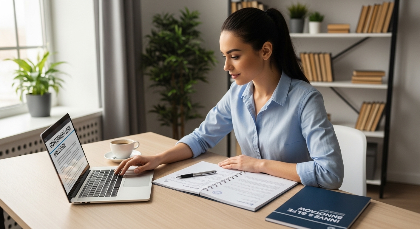 청년 창업가가 컴퓨터로 정부의 창업 지원 정책을 알아보고 있는 모습