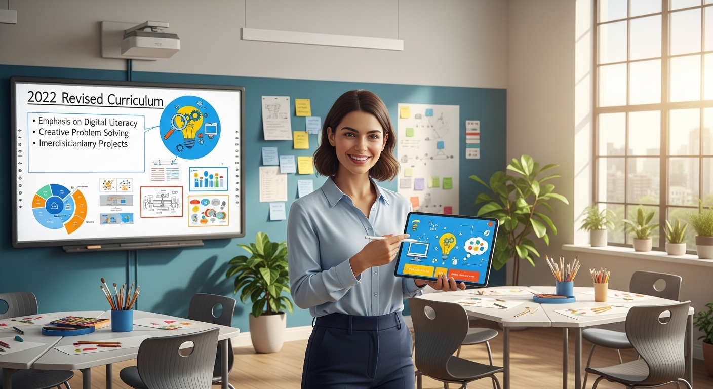 2022 개정 교육과정에 맞춰 디지털 태블릿을 활용해 수업하는 교사