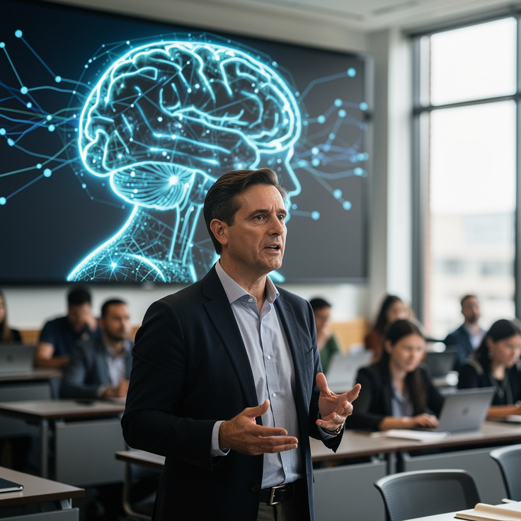 딥워크의 정의를 설명하는 칼 뉴포트 교수의 강의 모습