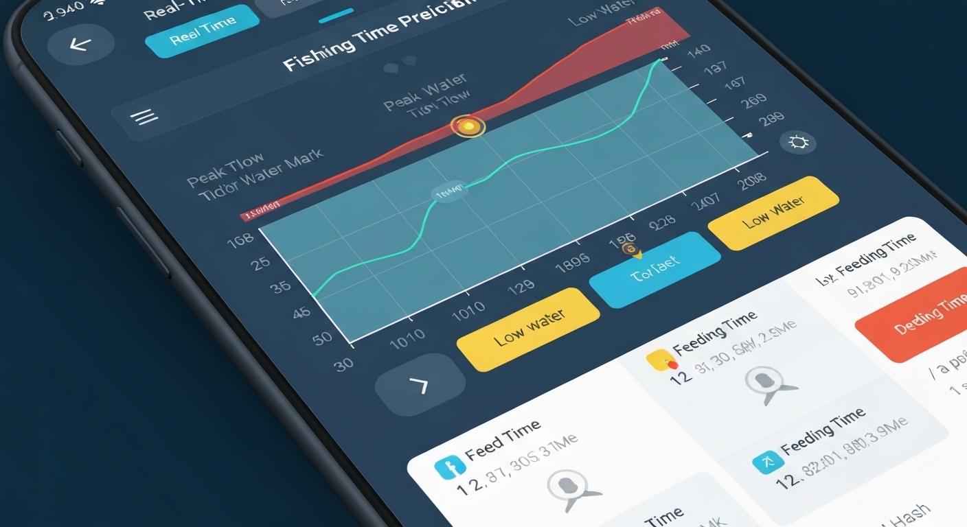 실시간 조류 정보와 낚시 황금 시간을 보여주는 낚시 물때 앱 그래프