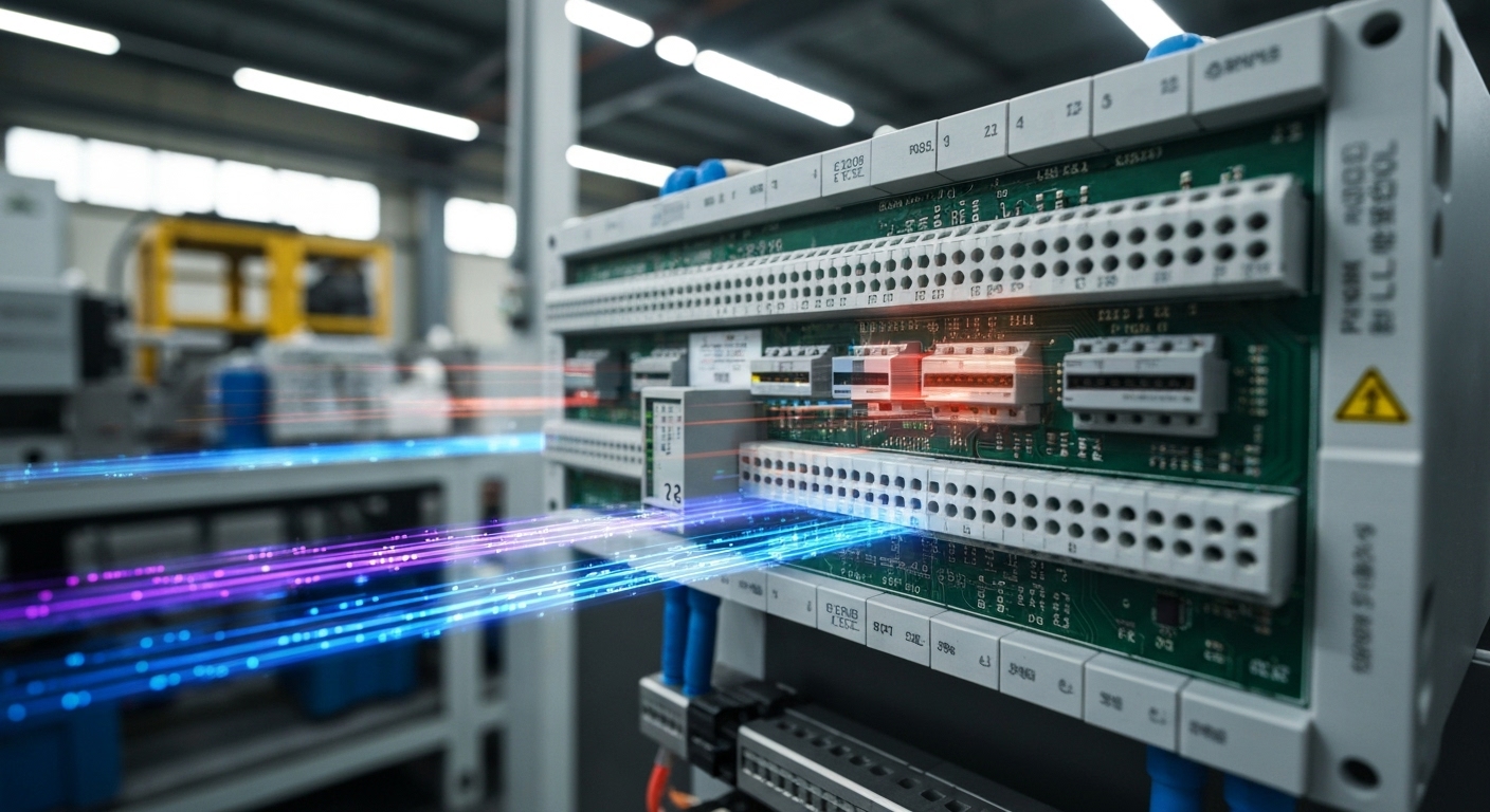 PLC 입력 출력 모듈에서 신호를 처리하는 모습