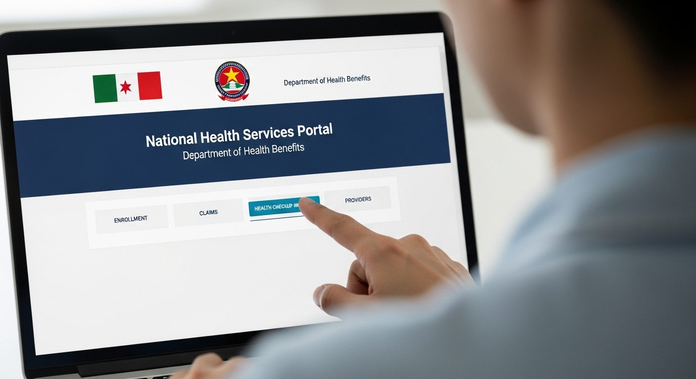 노트북으로 국민건강보험공단 홈페이지에서 건강검진 대상을 조회하는 모습