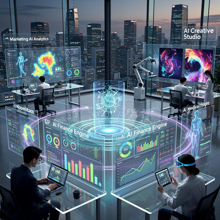 AI가 마케팅, 금융, 의료, 예술 등 다양한 한국 산업에 적용된 모습