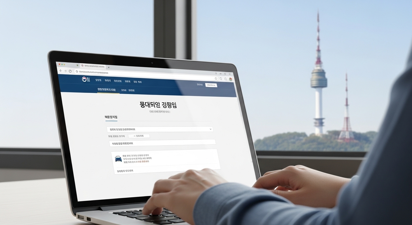 한 시민이 노트북으로 서울시 조기폐차 지원금을 온라인으로 신청하는 모습