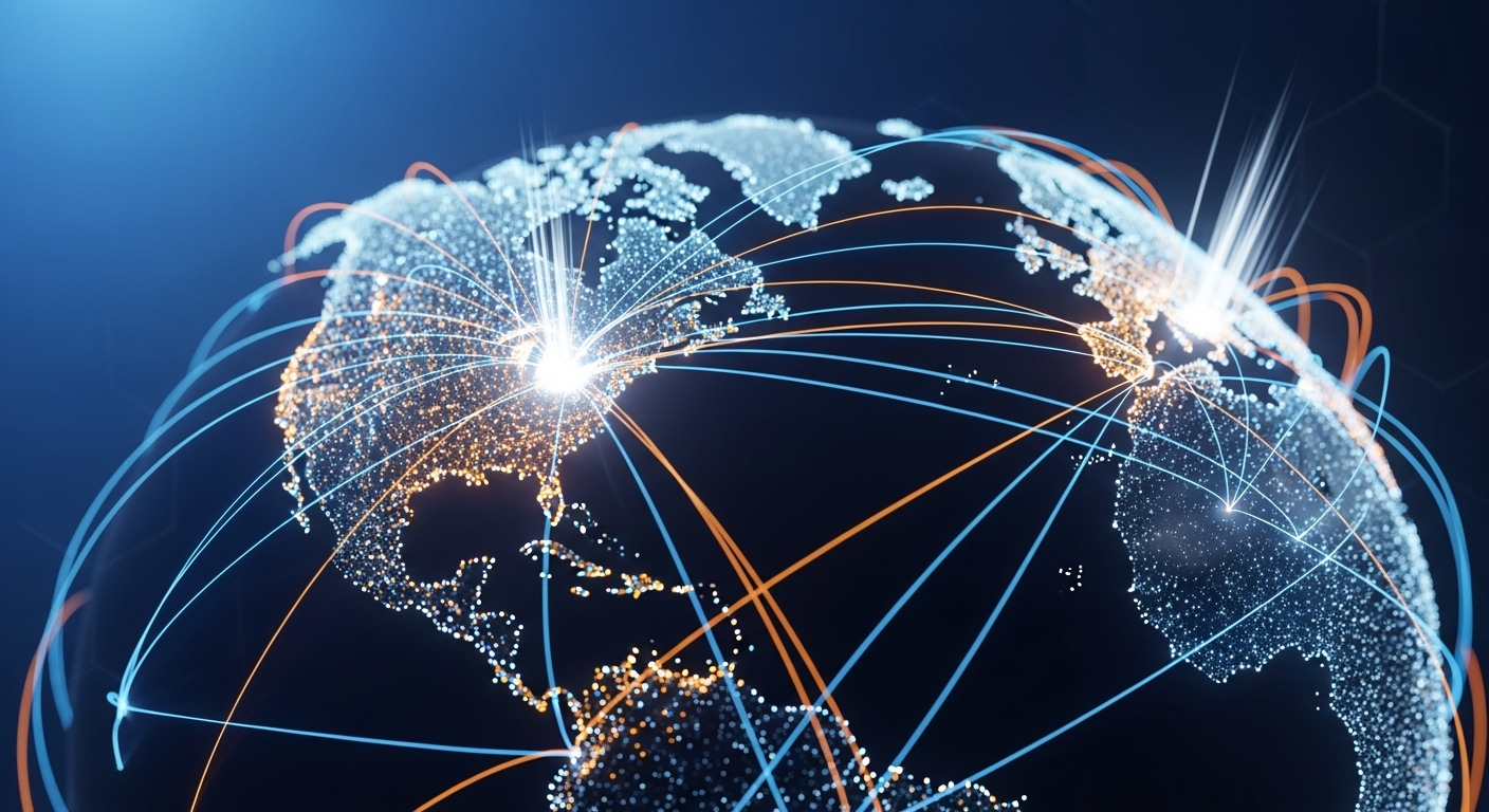 AGI 개발을 주도하는 글로벌 기업들의 치열한 기술 경쟁을 시각화한 이미지