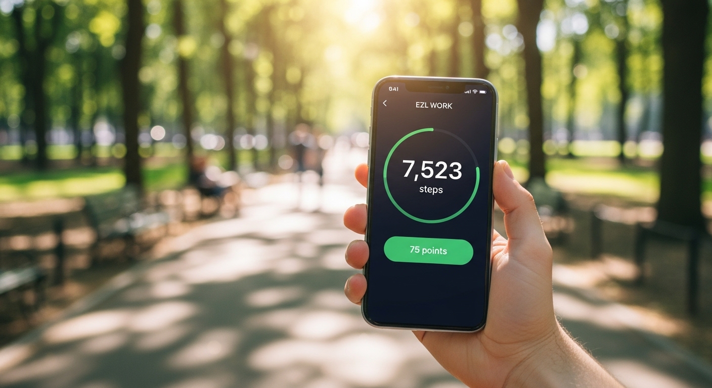 이즐충전소 앱의 만보기 기능인 이즐워크를 사용하며 포인트를 적립하는 모습