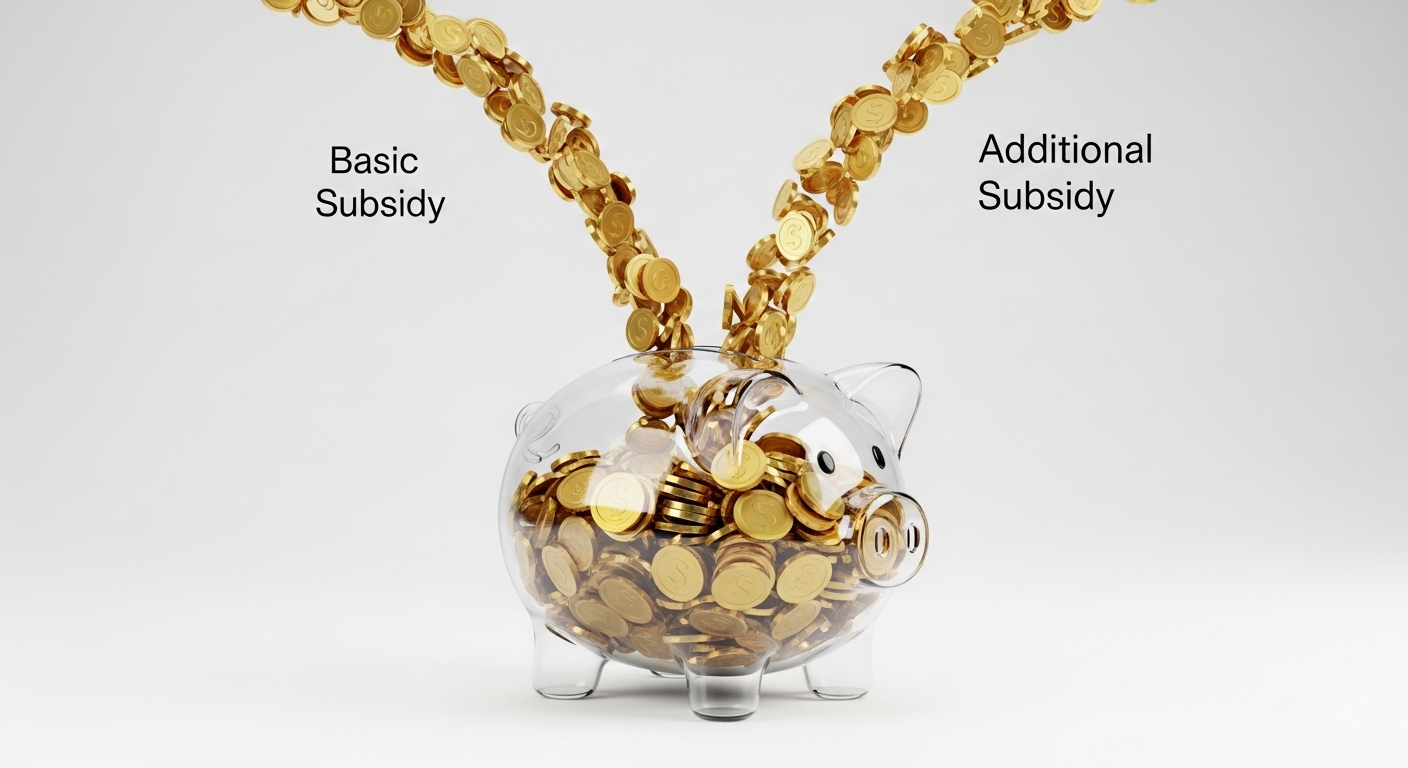 기본 보조금과 추가 지원금이 합산되는 조기폐차 보조금 계산 방식 개념도