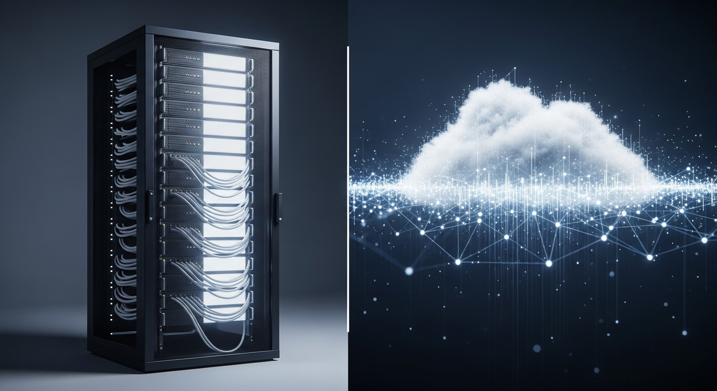 서버 호스팅과 클라우드 호스팅의 특징을 시각적으로 비교하는 이미지
