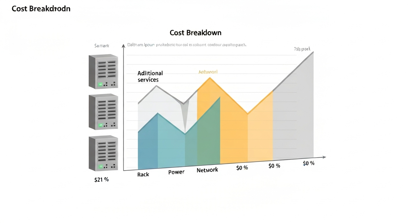랙, 전력, 네트워크, 부가서비스 비용 구성을 설명하는 인포그래픽 이미지