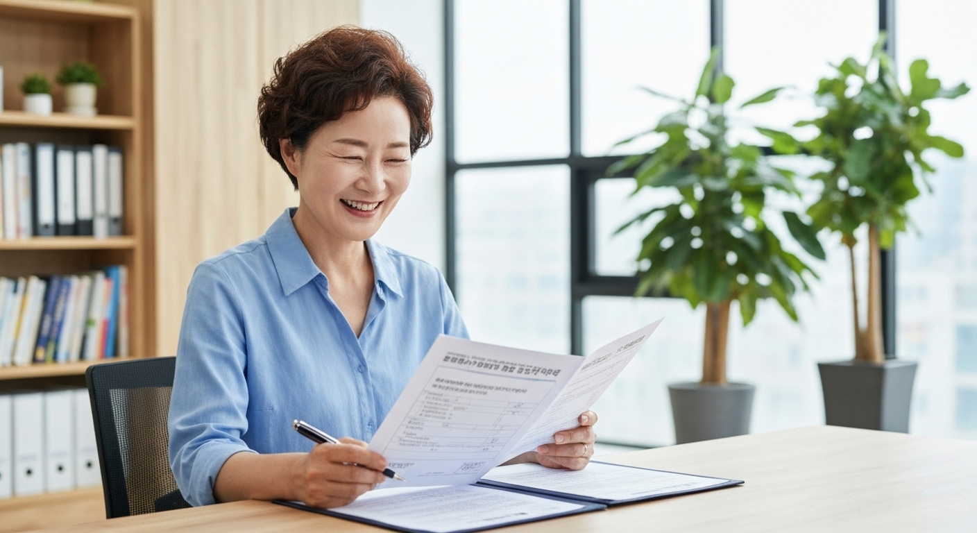 고용장려금 지원으로 경제적 안정을 느끼는 한국 중소기업 사업주의 모습