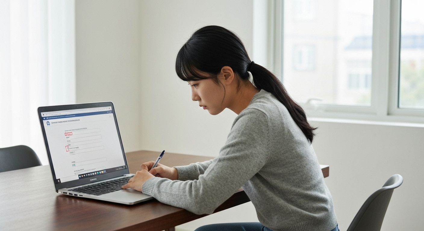 국가평생교육진흥원 홈페이지에서 학습자 등록을 하는 한국 학생 모습