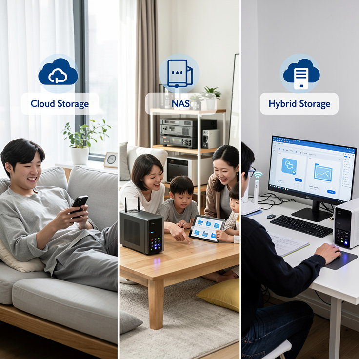 사용자 유형별 NAS, 클라우드, 하이브리드 데이터 저장 선택 가이드 이미지