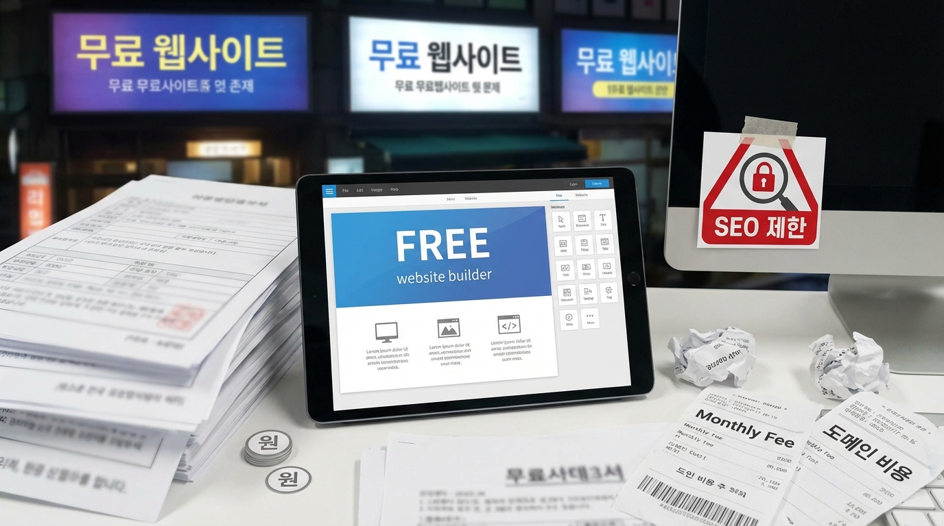 무료 홈페이지 제작 도구의 숨겨진 비용과 문제점 시각화 이미지