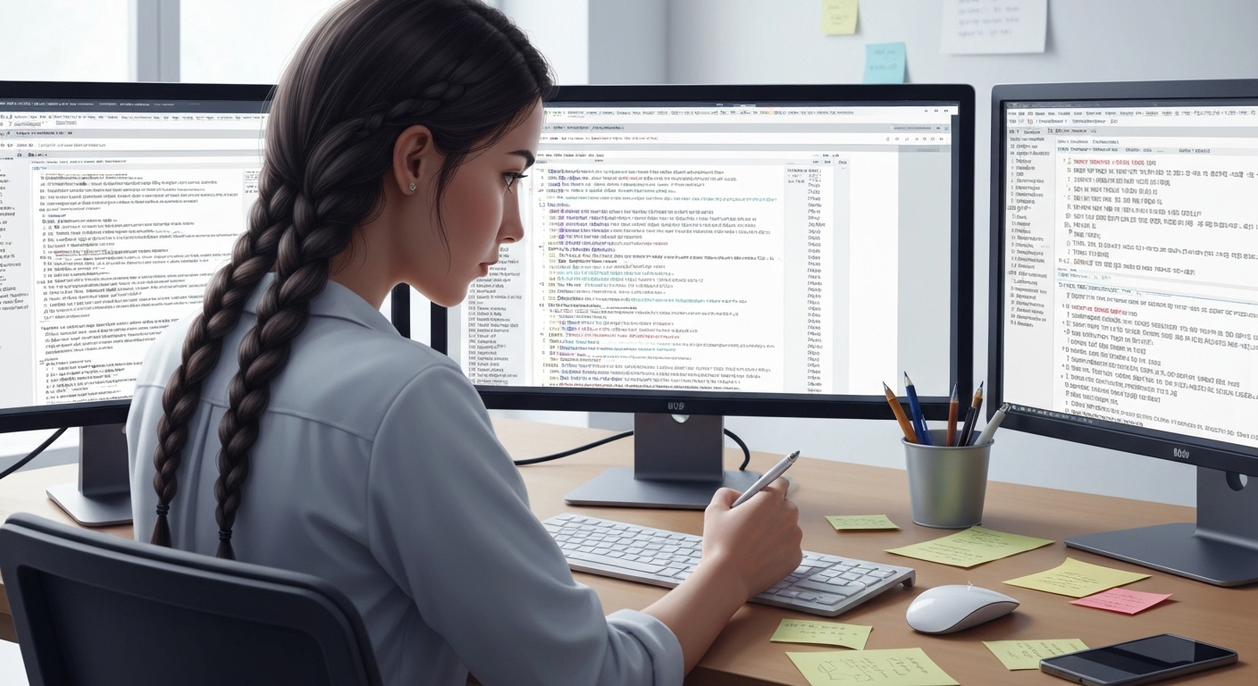 고품질 데이터셋 준비를 위해 주석 달기와 데이터 전처리를 하는 개발자 모습