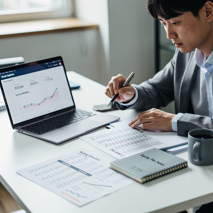 스톡옵션 행사 조건을 확인하는 한국 직원