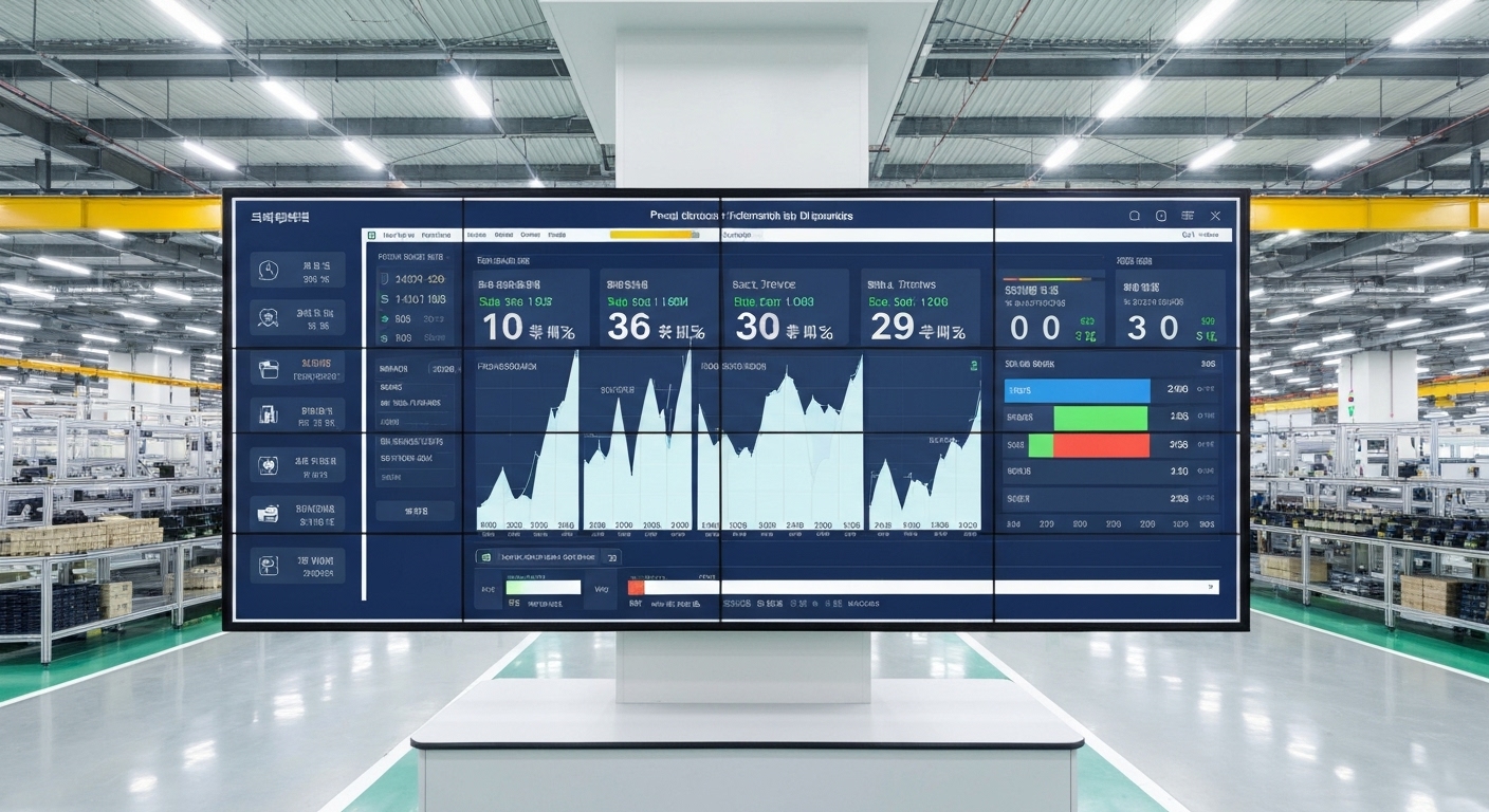한국 공장에서 사용되는 제조 성과 지표가 표시된 디지털 대시보드