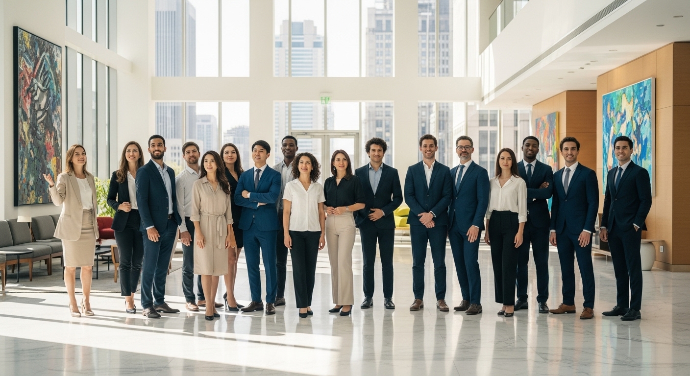 다양성을 존중하는 기업의 직원들이 함께 미래를 바라보는 긍정적인 이미지