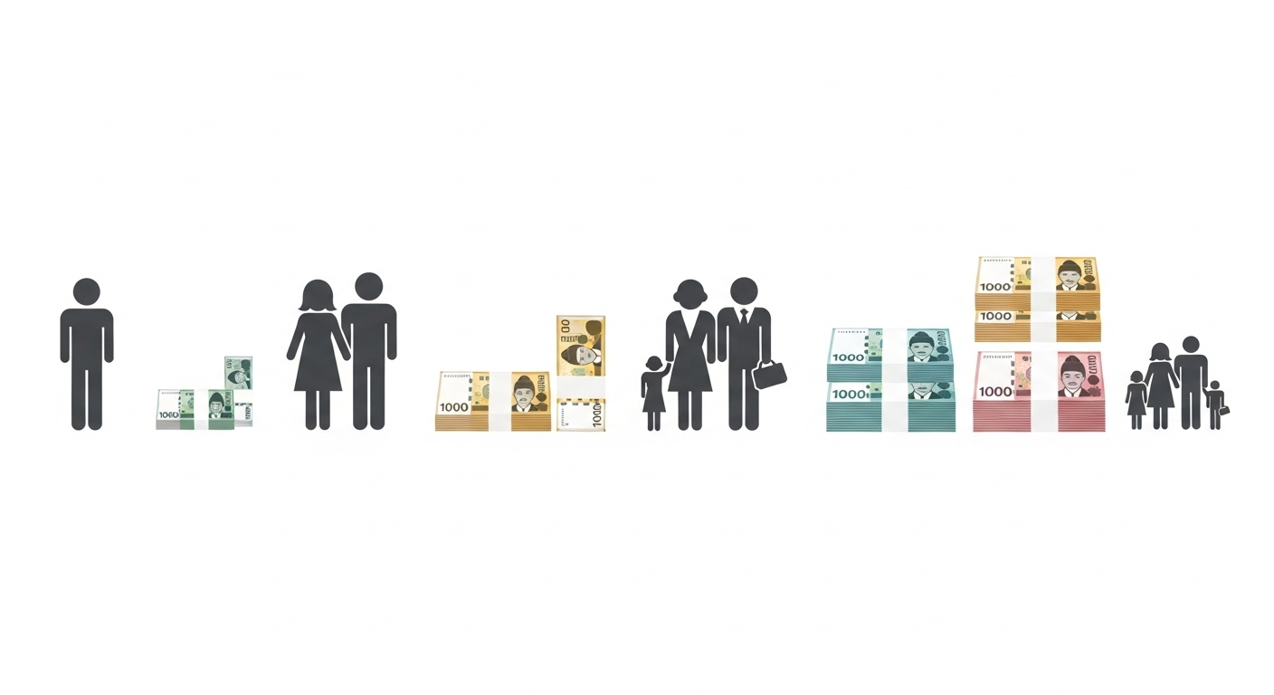 가구원 수에 따라 차등 지급되는 난방비 지원금액을 보여주는 인포그래픽