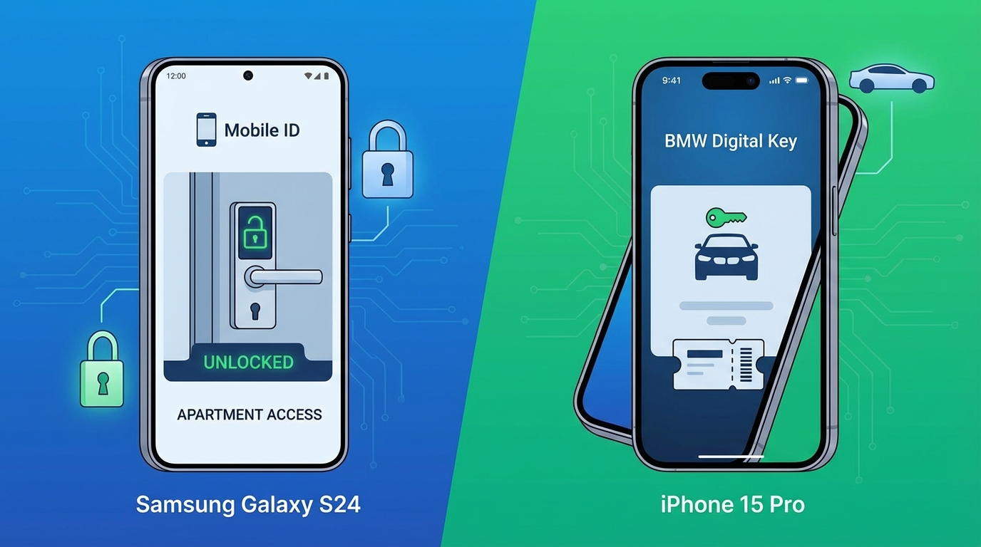 삼성 모바일 신분증과 도어락 연동 및 애플 모바일 신분증과 자동차 키 기능 비교