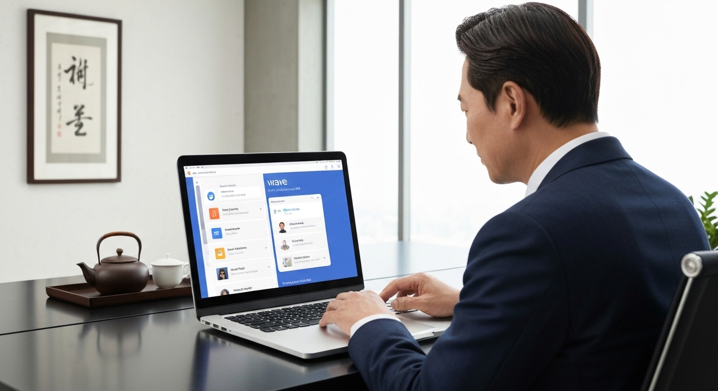 한국 프리랜서가 Wave 클라우드 회계 프로그램으로 송장과 경비를 관리하는 모습