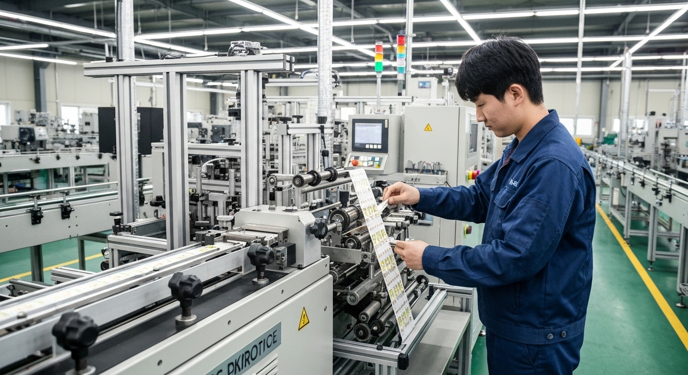 한국 공장에서 라벨부착기 예방 정비 및 유지보수를 하는 모습