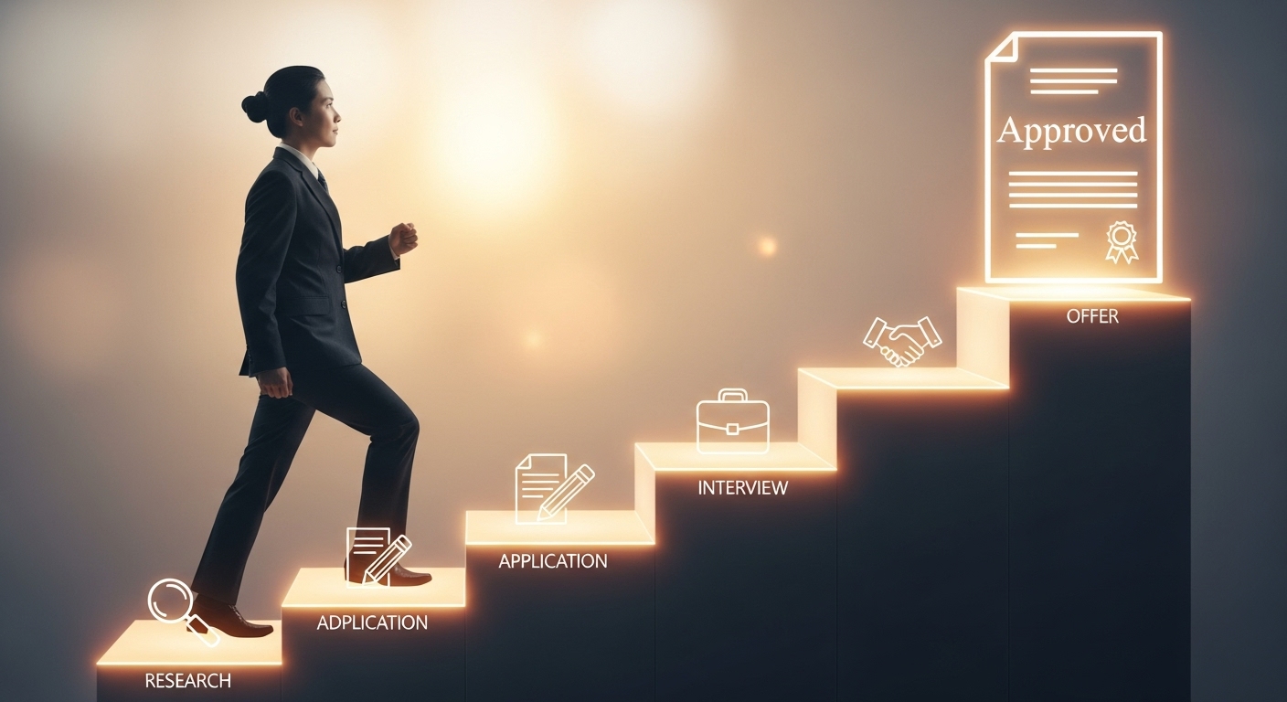 AI 바우처 지원 사업의 5단계 신청 절차를 표현한 계단 이미지