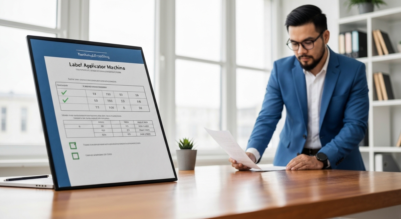 라벨부착기 선택을 위한 체크리스트와 기술 사양 분석하는 모습