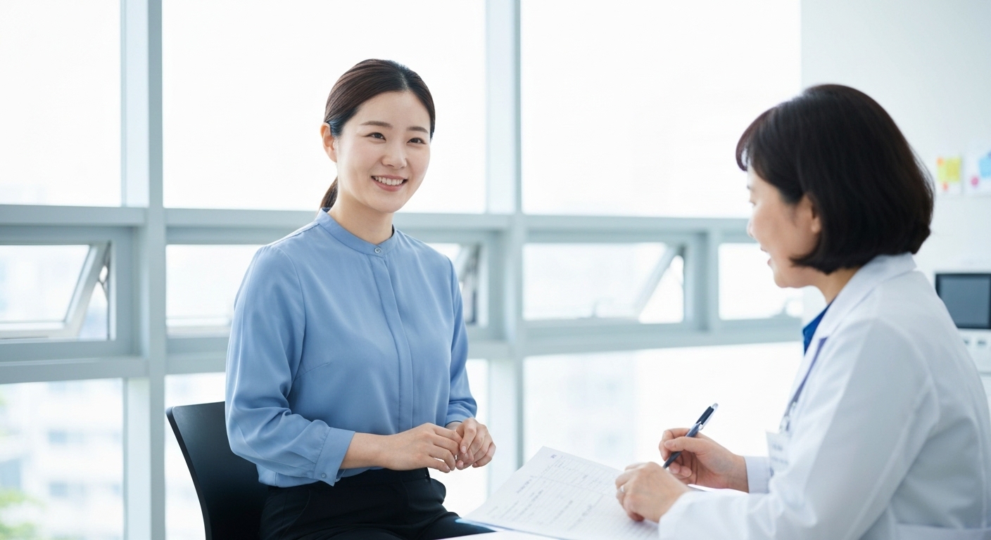 한국 보육교사의 건강검진 장면, 복지 혜택을 보여주는 이미지