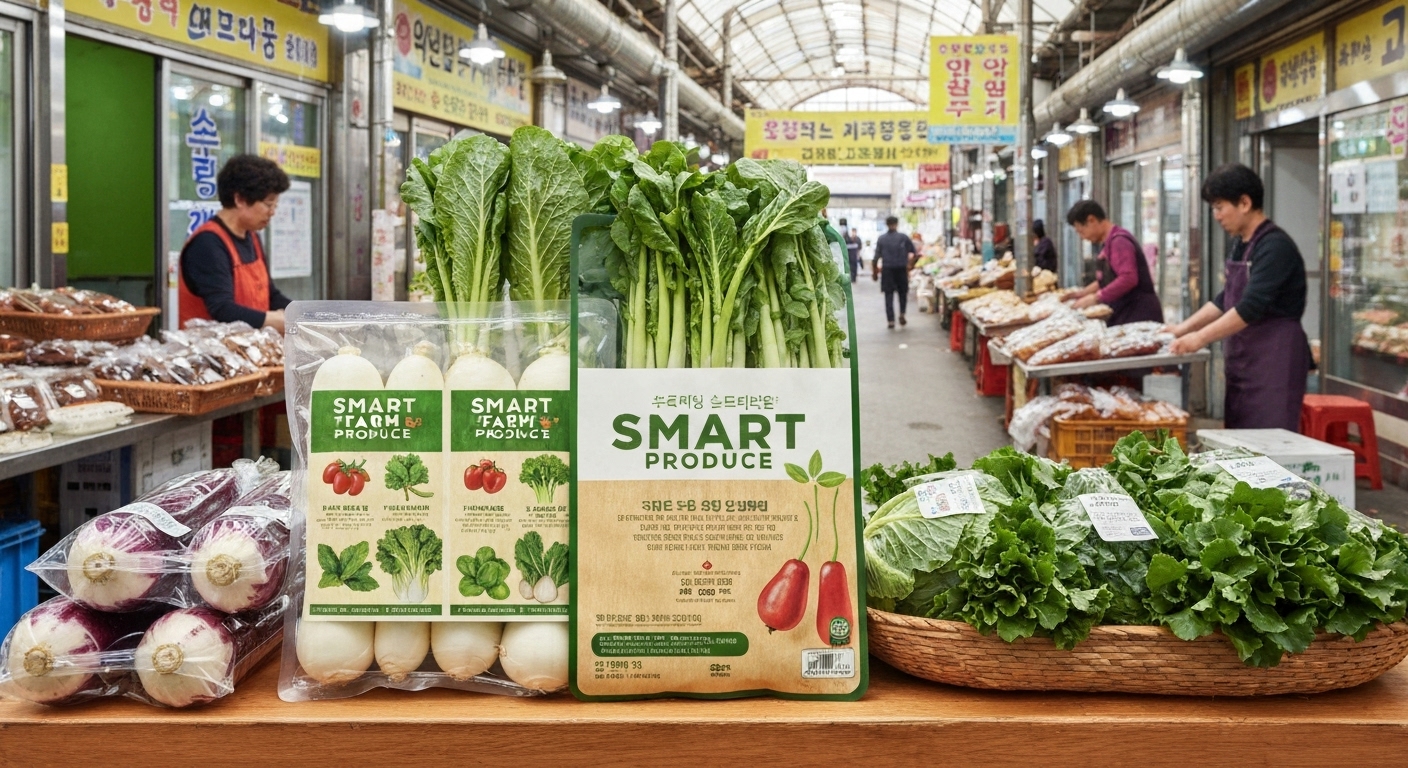 스마트팜 농산물의 포장과 로컬 마켓 진열 모습