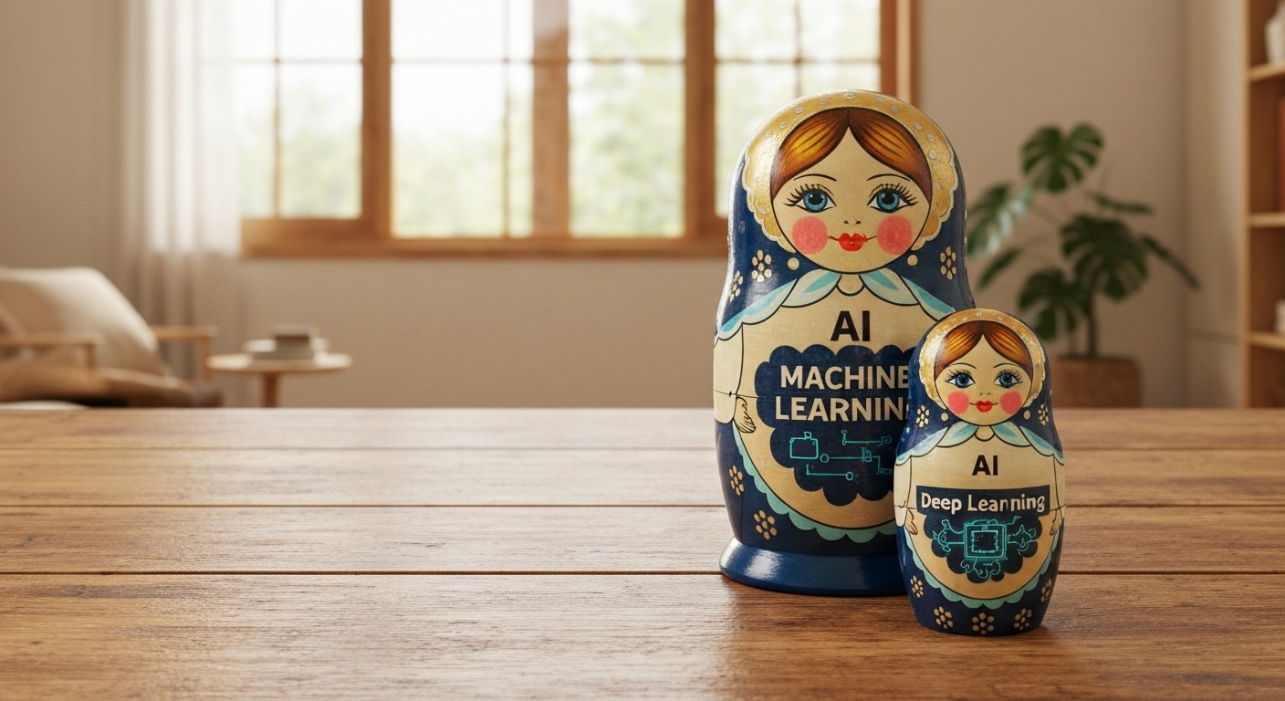 AI, 머신러닝, 딥러닝의 포함 관계를 나타낸 러시아 인형 이미지