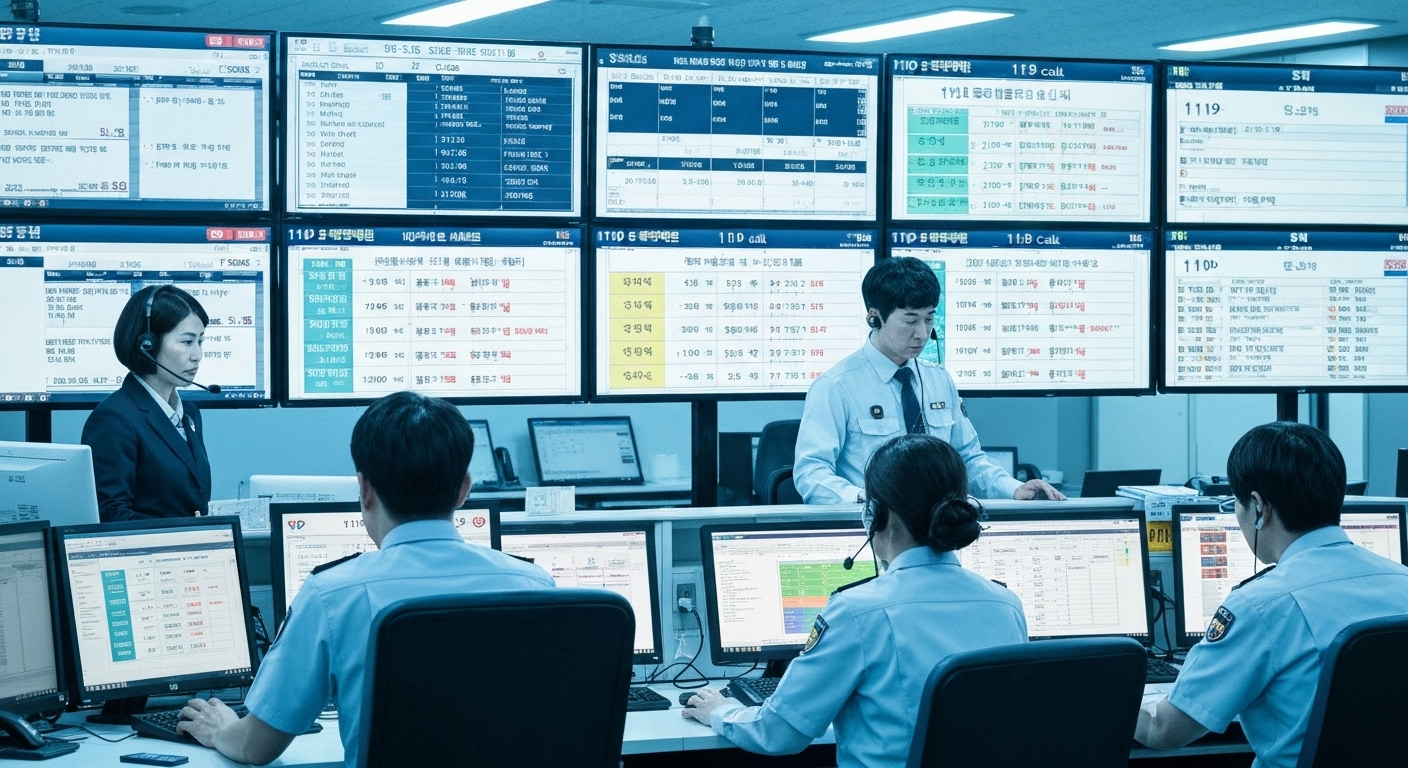 한국 119 신고와 구급대 출동을 통합 관리하는 긴급 의료 서비스 시스템 모습