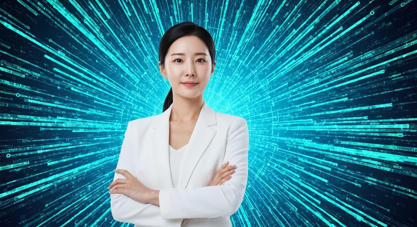 LLM 활용에 자신감을 가진 한국인 모습과 미래 지향적 배경